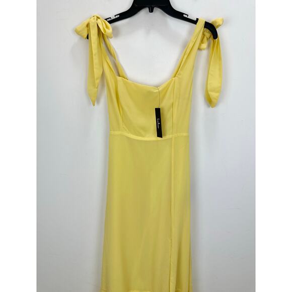 Lulus Summer Invite Yellow Tie-Strap Tiered Midi Dress Party Cocktail Small NWT - Picture 9 of 11